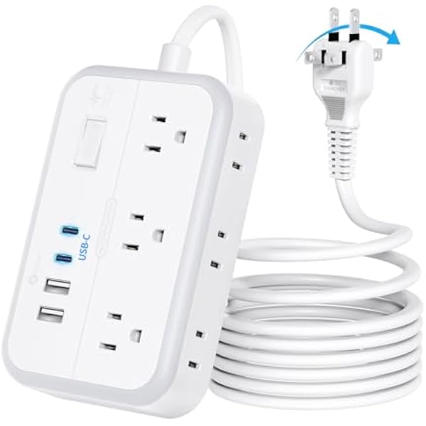 NTONPOWER 10FT Extension Cord with Surge Protector, 2 Prong to 3 Prong Adapter, 1875W Power Strip with 4 USB Ports (2 USB C), Wall Mount Flat Plug Extension Cord for Old House