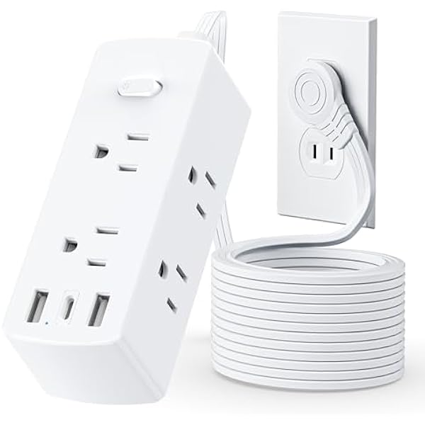 2 Prong Flat Extension Cord 10 FT, Olcorife 2 Prong to 3 Prong Outlet Adapter, Flat Plug Power Strip with 6 Outlets 3 USB Ports(1 USB C), 2000J Surge Protector, US to Japan Plug Adapter