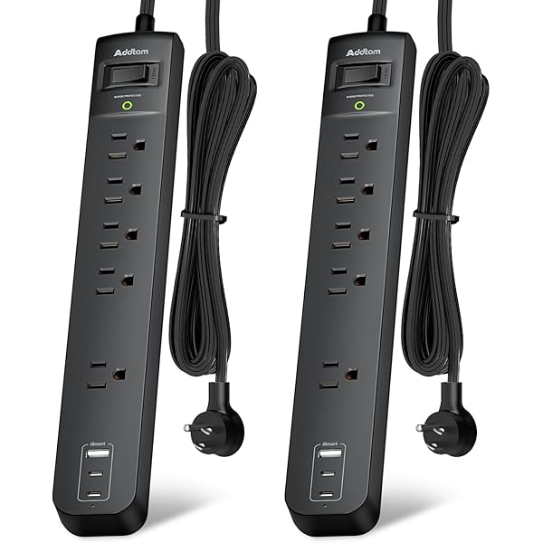 10Ft Surge Protector Power Strip- Addtam Extension Cord with 5 AC Outlets 3 USB Ports(2 USB C), 1875W/15A, Flat Plug, Outlet Extender for Home Office Supplies College Dorm Room Essentials,ETL Listed