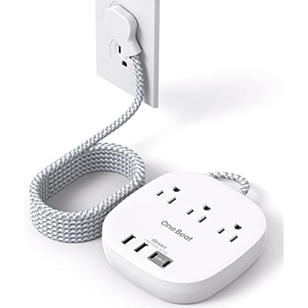 10Ft Flat Plug Power Strip, Ultra Thin Extension Cord - 3 Outlets 4 USB Ports (2 USB C) Desktop Charging Station, Power Strip with Surge Protection for Travel College Dorm Room Desk Essentials