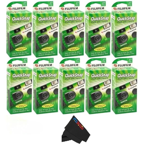 Fujifilm QuickSnap Flash 400 Disposable 35mm Camera with PixiBytes Microfiber Cleaning Cloth... (10 Packs (5 Twin Pack))