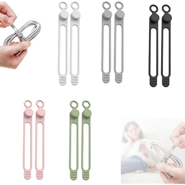 Data Cable Organizer, 2025 Upgrade Silicone Headphone Organizers, Silicone Cable Ties Reusable Cable Management Organizers Multipurpose Elastic Cord Organizer for Bundling and Fastening Cables (10Pcs)