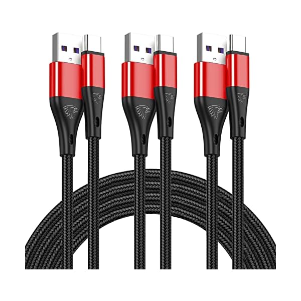 USB Type C Cable Fast Charging,3pack 10ft Premium Nylon Braided 3A Rapid Charger Quick Cord,Type C to A Cable Compatible for Samsung Galaxy S21 S20 S10 S9 S8 Plus,Note 20 10 9 8, LG V50 V40 G8（Red）