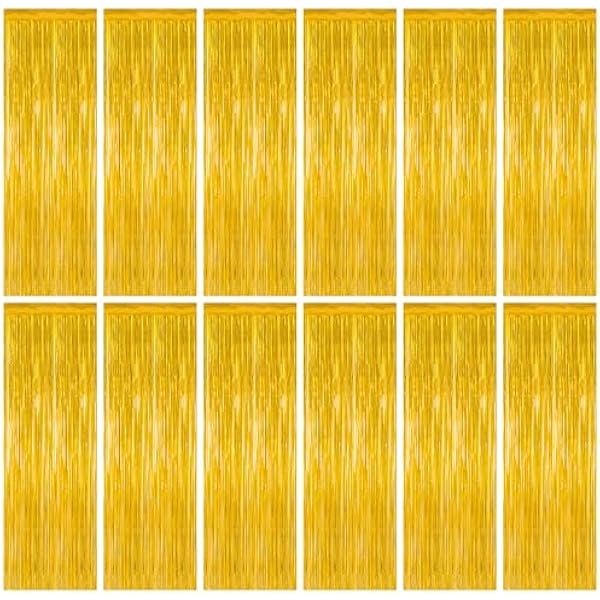 12 Pack 2025 Graduation Decorations, 3.28 FT x 7.05 FT Gold Backdrop Curtains, Metallic Class of 2025 Backdrop Fringe Curtains Foil Streamer, Gold Grad Decorations 2025 Party Supplies
