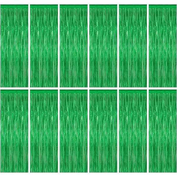 12 Pack Party Decorations, 3.28 FT x 7.05 FT Green Streamer, Metallic Birthday Backdrop Foil Fringe Curtains Green Tinsel, Party Supplies Photo Booth Props Door Wall Indoor Decor