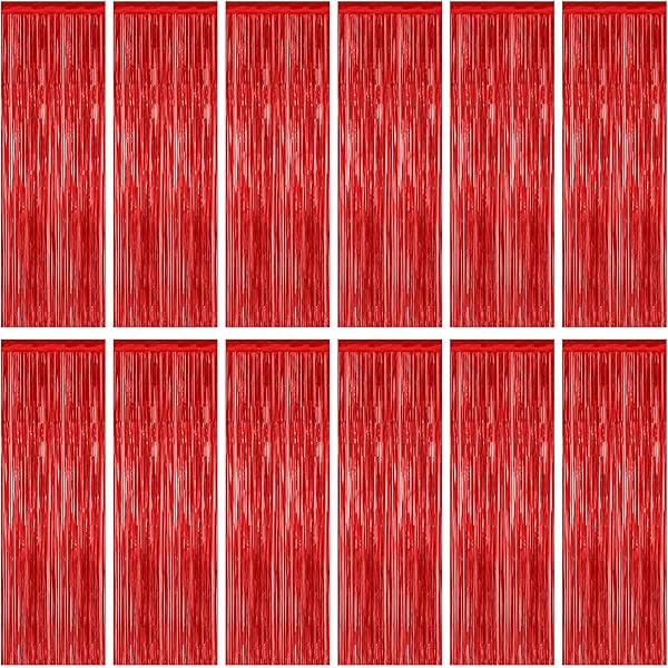 12 Pack Red Curtains, 3.28 FT x 7.05 FT Party Streamer, Metallic Party Backdrop Birthday Streamer Foil Curtains, Fringe Tinsel for Red Party Decor Casino Theme Decorations Party Supplies