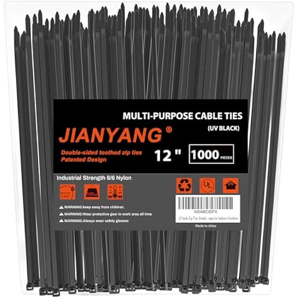 12 Inch Zip Ties Double Sided Toothed (Bulk 1000 Pack),100 LBS Tensile Strength Heavy Duty Cable Wire Ties With Self-Locking Adjustable More Durable Nylon Tie Wraps for Indoor Outdoor
