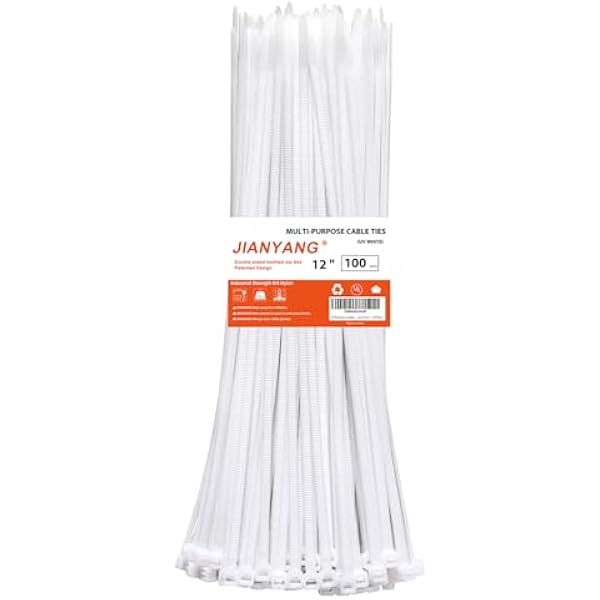 12 Inch White Zip Ties Double Sided Toothed,120 LBS Tensile Strength Heavy Duty Cable Wire Ties With Self-Locking Adjustable More Durable Nylon Tie Wraps for Indoor Outdoor（100 Pack）