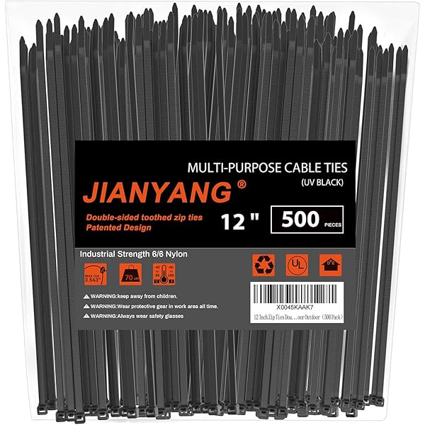 12 Inch Zip Ties Double Sided Toothed,70 LBS Tensile Strength Heavy Duty Cable Wire Ties With Self-Locking Adjustable More Durable Nylon Tie Wraps for Indoor Outdoor（500 Pack）