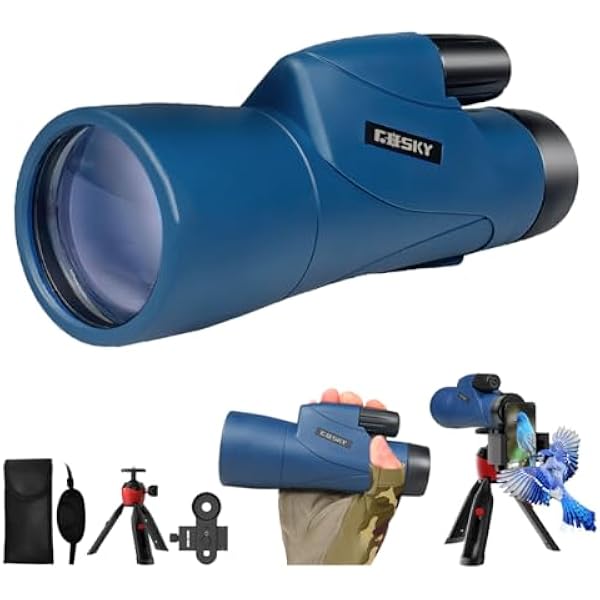 Gosky Monoculars Telescope, 12x55 HD Monocular for Adult with BAK4 Prism & FMC Lens, Lightweight Monocular with Smartphone Adapter Suitable for Bird Watching Hunting (Blue)