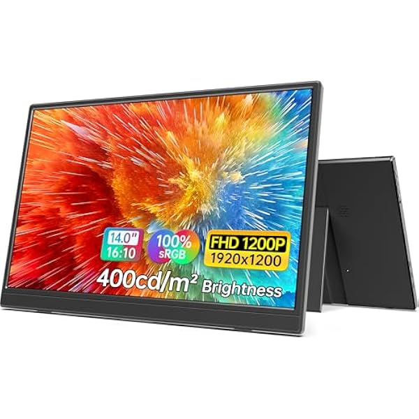 MNN Portable Monitor 14 inch FHD 1920 * 1200P USB C HDMI Ultra-Slim IPS Travel Display w/Speakers, HDR Plug&Play, External Monitor for Laptop PC, Phone,Mac(400cd/m² Brightness)