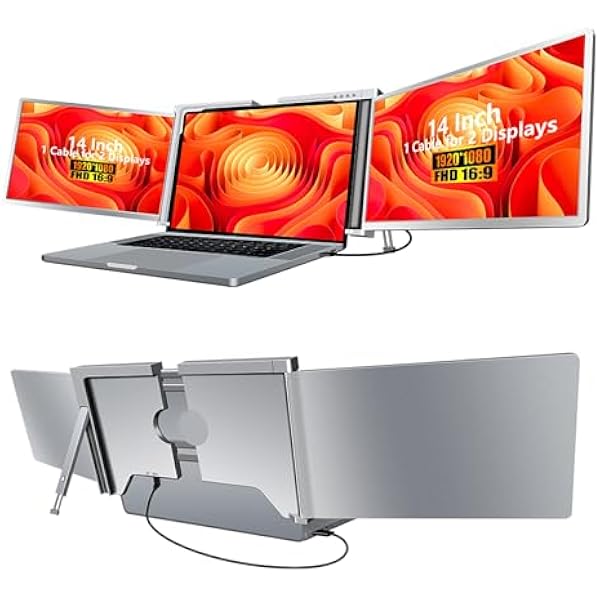 MNN 14" Triple Portable Monitor, FHD 1080P IPS Laptop Monitor Extender Full Function Type-C/HDMI Ports, Foldable Dual Screen Extender for 13.3’’-17.3" Compatible with Windows, Mac