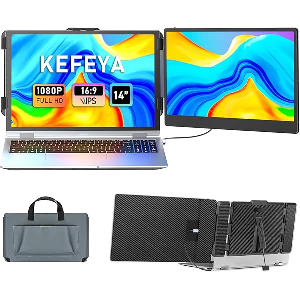 KEFEYA Laptop Screen Extender, 14" FHD 1080P IPS Laptop Monitor Extender Dual Screen, Portable Monitor for Laptops 13-17" with USB-C/HDMI Port, Plug n Play for Windows/Mac/Android/Switch/PS5
