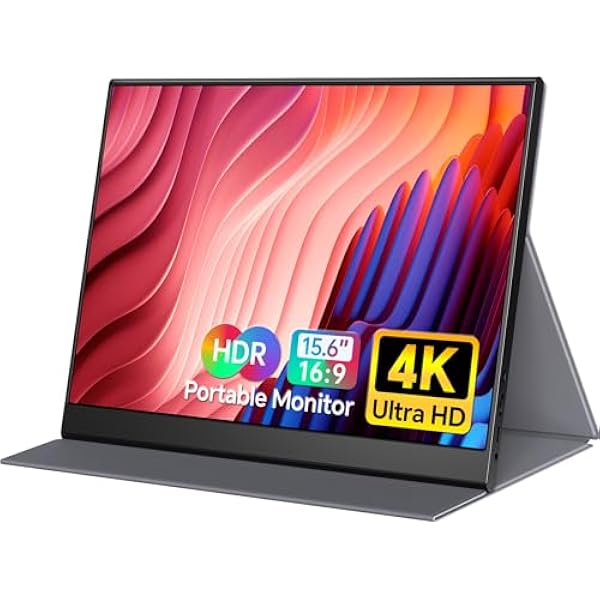 Yxk 4K Portable Monitor 15.6" 3840x2160 UHD USB-C HDMI Laptop, 100% RGB IPS Computer Gaming Display HDR Travel Speakers & Smart Cover for Laptop Xbox PS5 Switch PC Phone