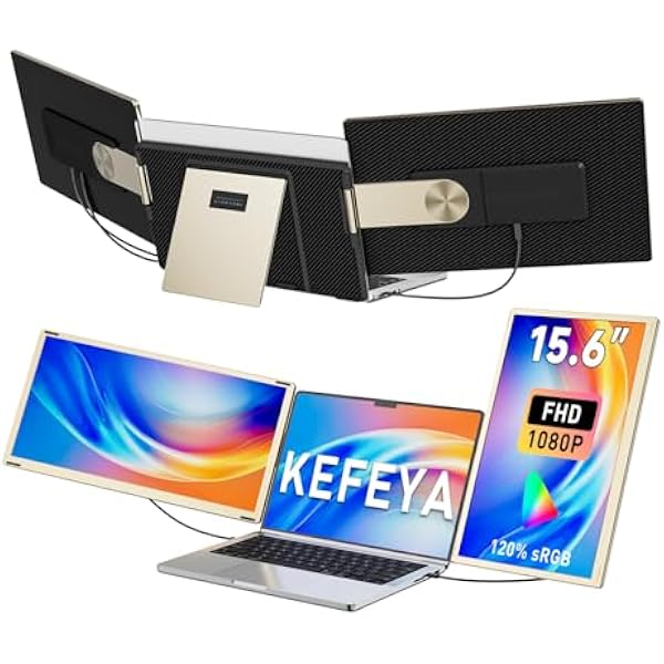KEFEYA Laptop Screen Extender 15.6", FHD 1080P Portable Triple Monitor for Laptops 13-17.3", 120% sRGB 235° Rotation Detachable Laptop Monitor Extender for Windows/Mac/Dex/Chrome/Surface, Plug n Play