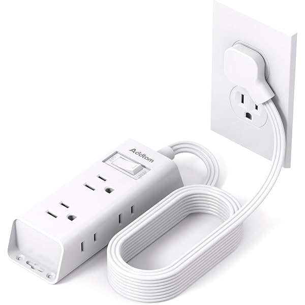 Flat Extension Cord 15 ft - Addtam Flat Plug Power Strip with 6 Outlets Extender, Long Extension Cord with Multiple Outlets, Wall Mount for Home Dorm Room Essentials, ETL Listed