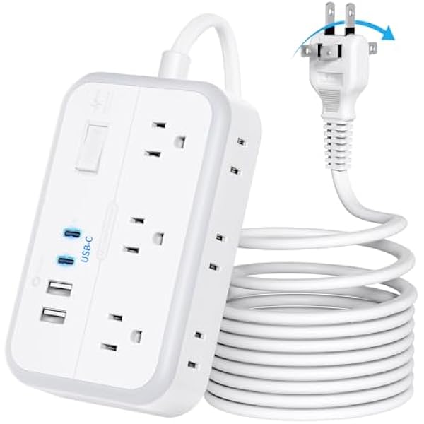 NTONPOWER Extension Cord 15 FT, 1875W Two Prong to Three Prong Outlet Adapter, 1080 Joules Surge Protector Power Strip, Rotating Plug 2 Prong Extension Cord with 4 USB Ports(2 USB C), for Old House