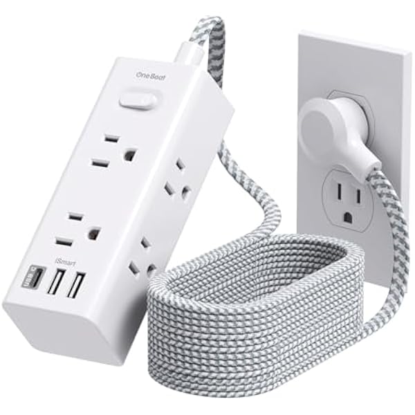 15 Ft Power Strip Surge Protector - One Beat 15ft Extension Cord with 6 Widely Outlets 3 USB Ports (1 USB C), Wall Mount Outlet Extender Long Power Strip for Travel Home Office College Dorm Room