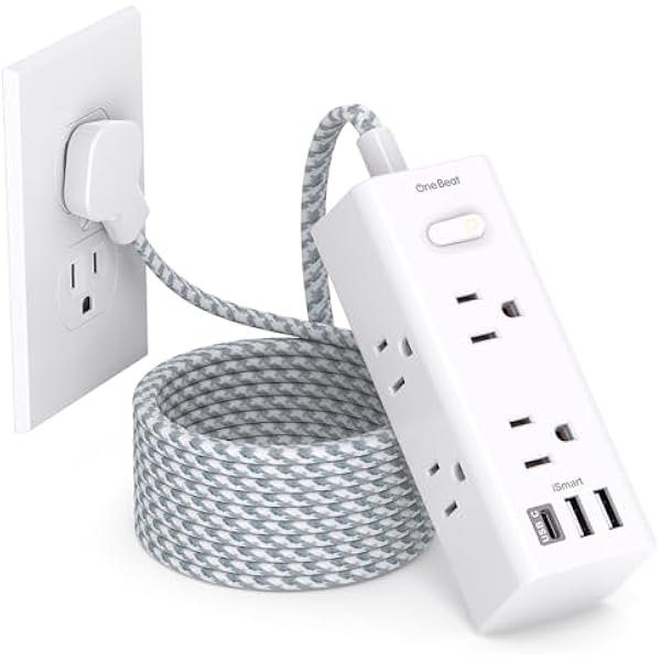 15Ft Extension Cord with Multiple Outlets, Flat Plug Power Strip Surge Protector with 15 Ft Long Cord, 6 Outlet 3 USB Ports (1 USBC) Multi Outlet Wall Plug for Home Office College Dorm Room Essentials