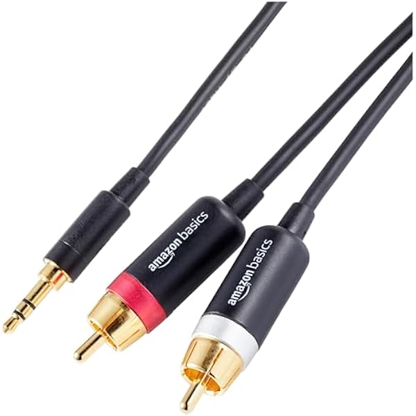 Amazon Basics 3.5 Aux to 2 x RCA Adapters, Audio Cable for Amplifiers, Active Speakers with Gold-Plated Plugs, 15 Feet/4.6 m, Black