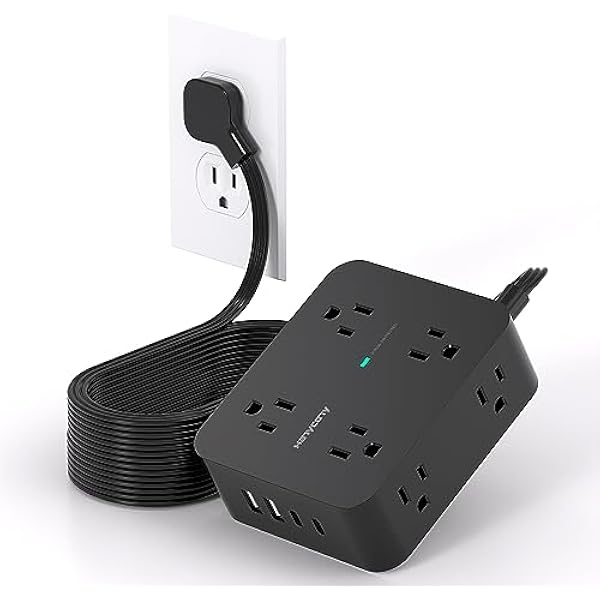Surge Protector Power Strip 15 Ft Cord, HANYCONY Extension Cord with 8 Outlets 4 USB Ports(2 USB C), Long Cord Power Strip with Flat Plug, Wall Mount, Desk for Home Office