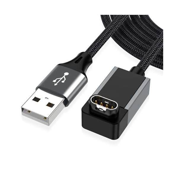 AGVEE 2 Pack 1.5ft Charger for Garmin Watch, L-Shape Zero Gap Charging Cable for Fenix, Forerunner, Vivoactive, Instinct, Venu, Tactix, Approach, D2, Quatix Series, Right Angle Braided, Dark Gray