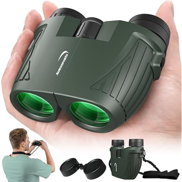 Aurosports 15x25 Compact Binoculars for Adult Kids - High Power Binoculars for Bird Watching - Easy Focus Small Binocular with Low Light Vision for Travel, Camping, Concert, Hiking -Green