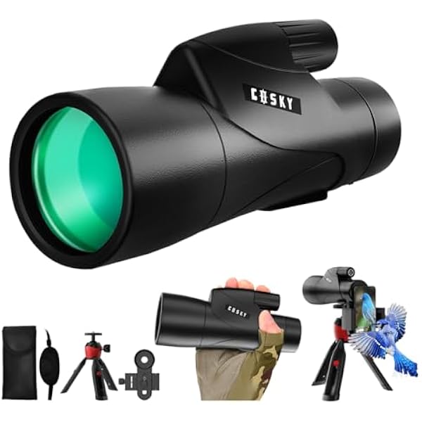 Gosky Monoculars Telescope, 15x55 HD Monocular for Adult with BAK4 Prism & FMC Lens, Lightweight Monocular with Smartphone Adapter Suitable for Bird Watching Hunting (Black)
