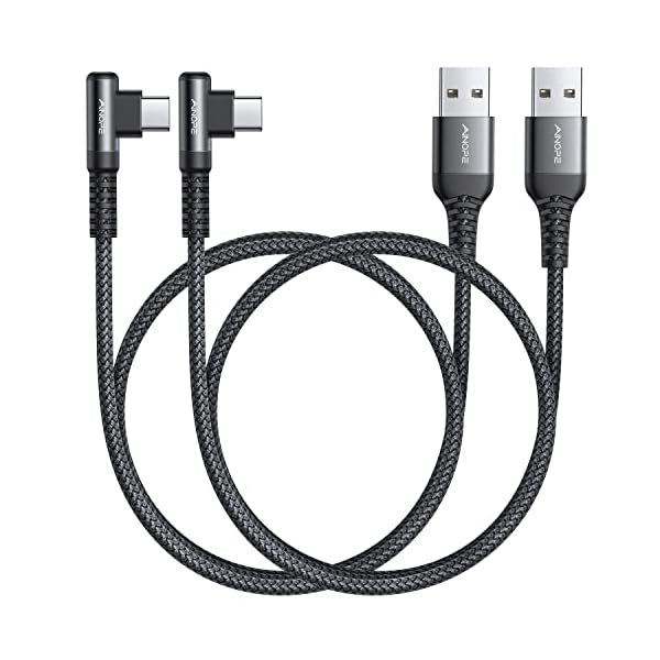 AINOPE [2 Pack 1.6FT Type C Cable, 3.1A Type C Charger Fast Charging, Right Angle Nylon Braided USB to USB C Cable Compatible with Galaxy S22 S21 S10, Note 10 9 A51 LG G8 G7 Charging Cord