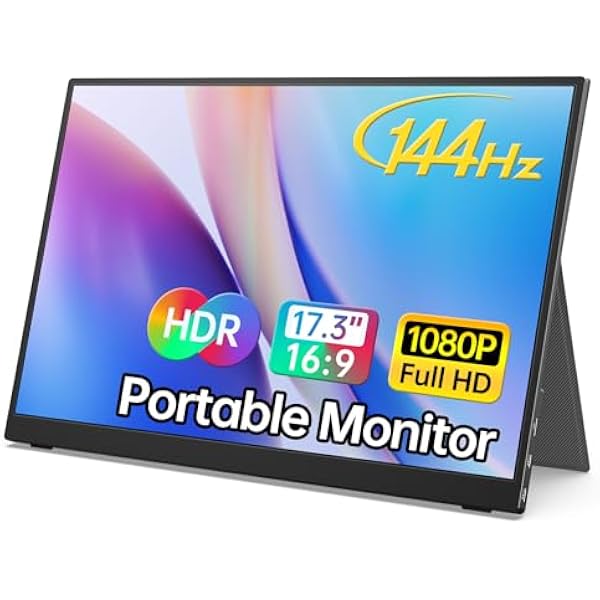 MNN 17.3" Portable Monitor 1080P FHD 144Hz Narrow Edge Laptop Monitor USB C HDMI Gaming Computer IPS HDR Screen for PC Mac Phone Xbox PS5 Switch Laptop w/Smart Cover & Speakers