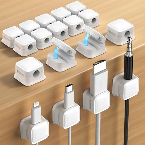 18 Pack Magnetic Cord Organizer Holder,Strong Adhesive Desk Cable Management Easy Open,Organize Phone Charging Cords Wire Holder Organizer Neatly for Home,Office,Car,Desk,Nightstand-White