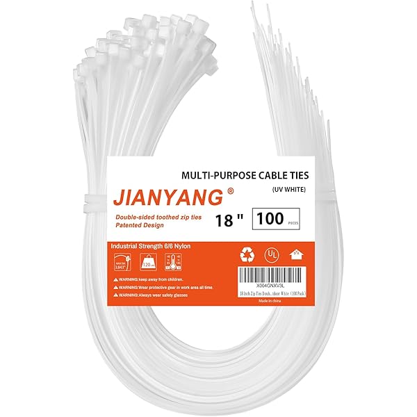 18 Inch Zip Ties Double Sided Toothed,120 LBS Tensile Strength Heavy Duty Cable Wire Ties With Self-Locking Adjustable More Durable Nylon Tie Wraps for Indoor Outdoor White（100 Pack）