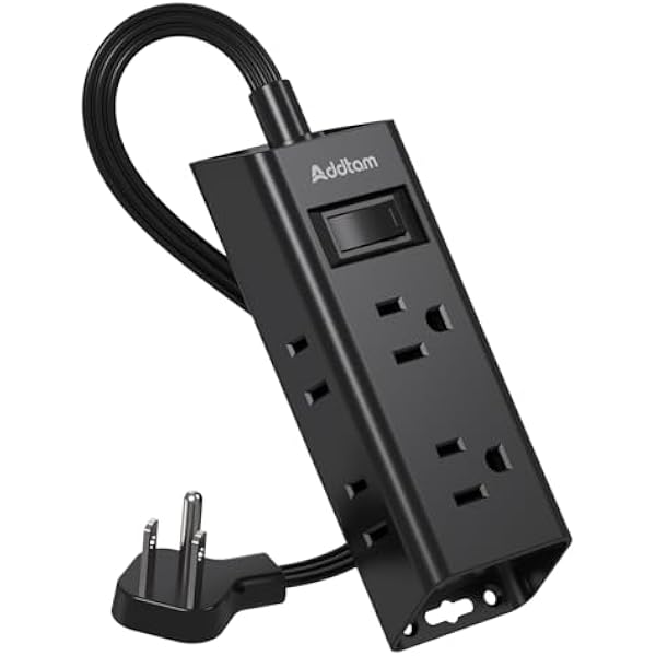 Cruise Ship Essentials, Flat Plug Power Strip, Addtam 1 ft Ultra Flat Extension Cord with 6 Outlets Extender, No Surge Protector for Cruise Ship, Travel, Dorm, Home Office, Black