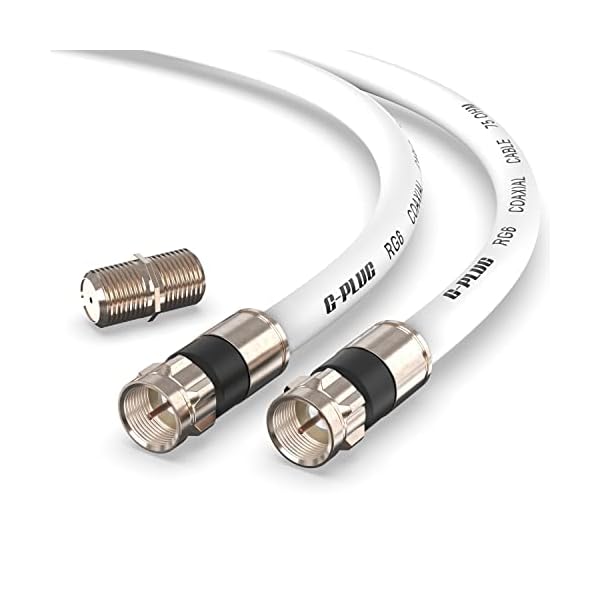 G-PLUG 1FT RG6 Coaxial Cable Connectors Set - High-Speed Internet, Broadband and Digital TV Aerial, Satellite Sky Cable Extension- Weather-Sealed Double Rubber O-Ring and Compression Connectors White