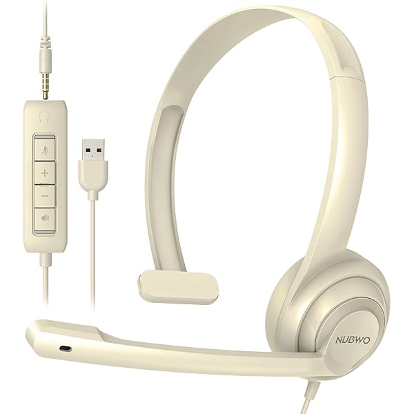 NUBWO HW02 USB Headset with Microphone Noise Cancelling &in-line Control, Ultra Comfort Computer Headset for Laptop pc, On-Ear Wired Office Call Center Headphone for Boom Skype Webinars (Apricot)