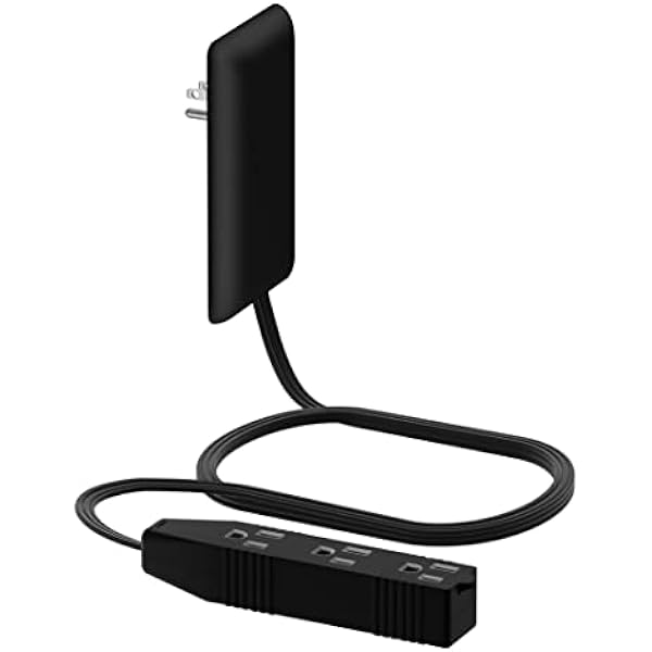 LIDER Flat-Face Outlet Extender with 3 Receptacles, Ultra-Thin Wall Plate Plug with Cord Extender and 3-Outlet Power Strip, 3ft Cord, LWE3-315-BK, ETL-Listed, Black