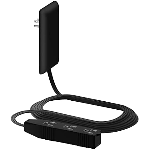 LIDER Flat-Face Outlet Extender with 3 Receptacles, Ultra-Thin Wall Plate Plug with Cord Extender and 3-Outlet Power Strip, 8ft Cord, LWE8-315-BK, ETL-Listed, Black