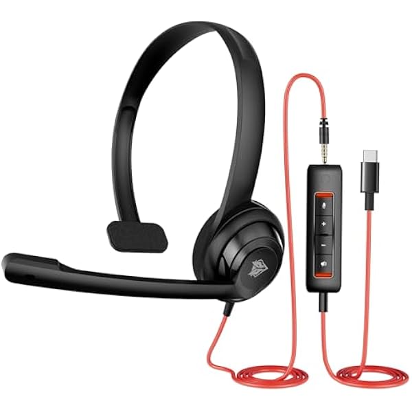 NUBWO HW02 USB C/3.5 Headset with Microphone,Computer Headset with in-line Mute & Volume Control,Wired Headset for Laptop,Skype,Zoom,Call Center,Meetings,Webinar,Home, Black, HW02C-WY-NUBWO-BLACK