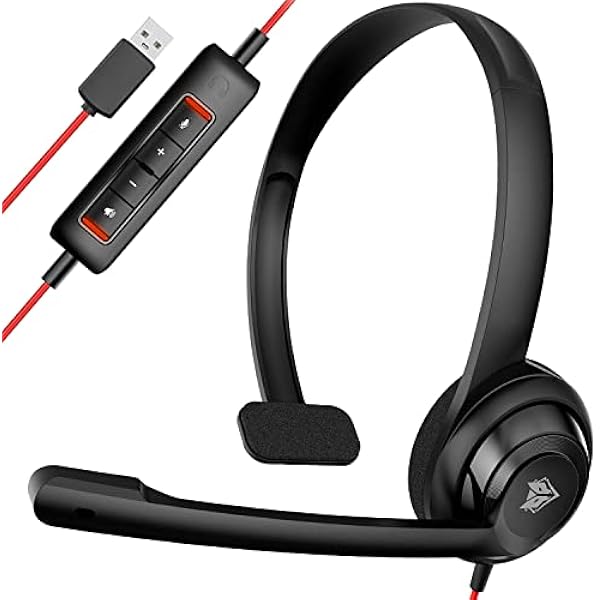 NUBWO HW02 USB Headset with Microphone Noise Cancelling &in-line Control, Ultra Comfort Computer Headset for Laptop pc, On-Ear Wired Office Call Center Headset for Boom Skype Webinars (USB-A)