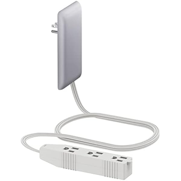 LIDER Flat-Face Outlet Extender with 3 Receptacles, Ultra-Thin Wall Plate Plug with Cord Extender and 3-Outlet Power Strip, 3ft Cord, ETL Listed, LWE3-315-SV, Silver