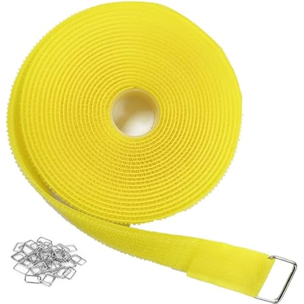 1"x16ft Hook and Loop Straps with 25 Metal Buckles, Adjustable Fastening Cable Straps, Cut-to-Length Cinch Strap, Reusable Nylon Securing Cord Ties for Organizer or Storage, 1 inch Wide,Yellow