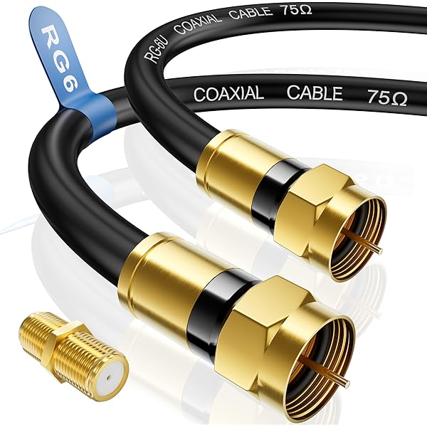 RG6 Coaxial Cable, 3FT 6FT 10FT 15FT 25FT 50FT 100FT Coax Cable Cord with Gold F-Type Connector, High Speed Internet, Digital TV Aerial for HDTV, Satellite, Antenna, Modem with Extender- 20ft