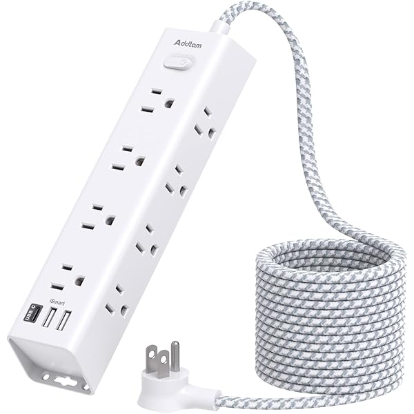 Surge Protector Power Strip - 20 FT Extension Cord, Power Strip with 12 Widely AC Outlet 3 USB, Flat Plug Wall Mount Overload Protection, 1050J, Desk Charging Station for Home Office, ETL Listed,White