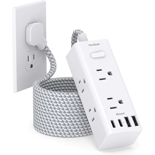 20 Ft Extension Cord with Multiple Outlets, Flat Plug Power Strip Surge Protector with 20 Ft Long Cord, 6 Outlet 4 USB Ports (2 USB C), Multi Outlet Wall Plug for Home Office Dorm Room Essentials