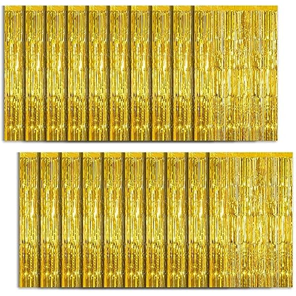 20 Pack Foil Curtain Backdrop Gold Metallic Tinsel Foil Fringe Curtains Photo Booth Props for Birthday Wedding Engagement Baby Shower Bachelorette Christmas Holiday Celebration Party Decorations
