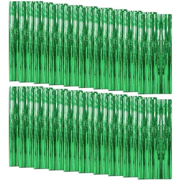 20 Pack Foil Curtain Backdrop Green Metallic Tinsel Foil Fringe Curtains Photo Booth Props for Birthday Wedding Engagement Baby Shower Bachelorette Christmas Holiday Celebration Party Decorations