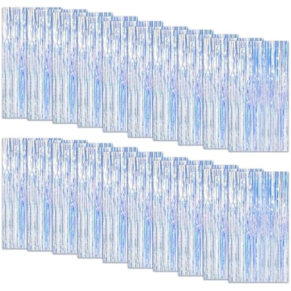 20 Pack Foil Curtain Backdrop Iridescent Metallic Tinsel Foil Fringe Curtains Photo Booth Props for Birthday Wedding Engagement Baby Shower Bachelorette Christmas Holiday Celebration Party Decoration