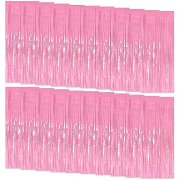 20 Pack Foil Curtain Pink Backdrop Streamers Metallic Tinsel Fringe Curtains Photo Booth Props for Birthday Wedding Engagement Bachelorette Christmas Holiday Celebration Party Decorations