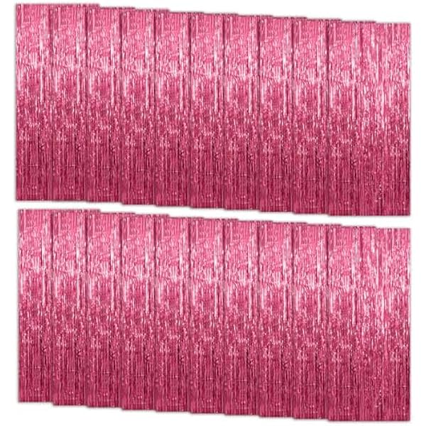 20 Pack Foil Curtain Backdrop Pink Metallic Tinsel Foil Fringe Curtains Photo Booth Props for Birthday Wedding Engagement Baby Shower Bachelorette Christmas Holiday Celebration Party Decorations
