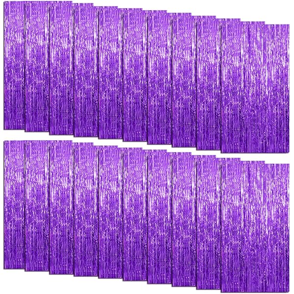 20 Pack Foil Curtain Backdrop Purple Metallic Tinsel Foil Fringe Curtains Photo Booth Props for Birthday Wedding Engagement Baby Shower Bachelorette Christmas Holiday Celebration Party Decorations